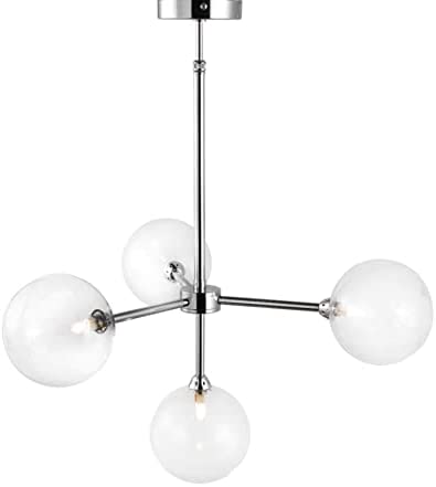 Lampadario moderno a 3+1 luci con tubi in ottone cromo e sfere in vetro lisce PR 7101/3+1