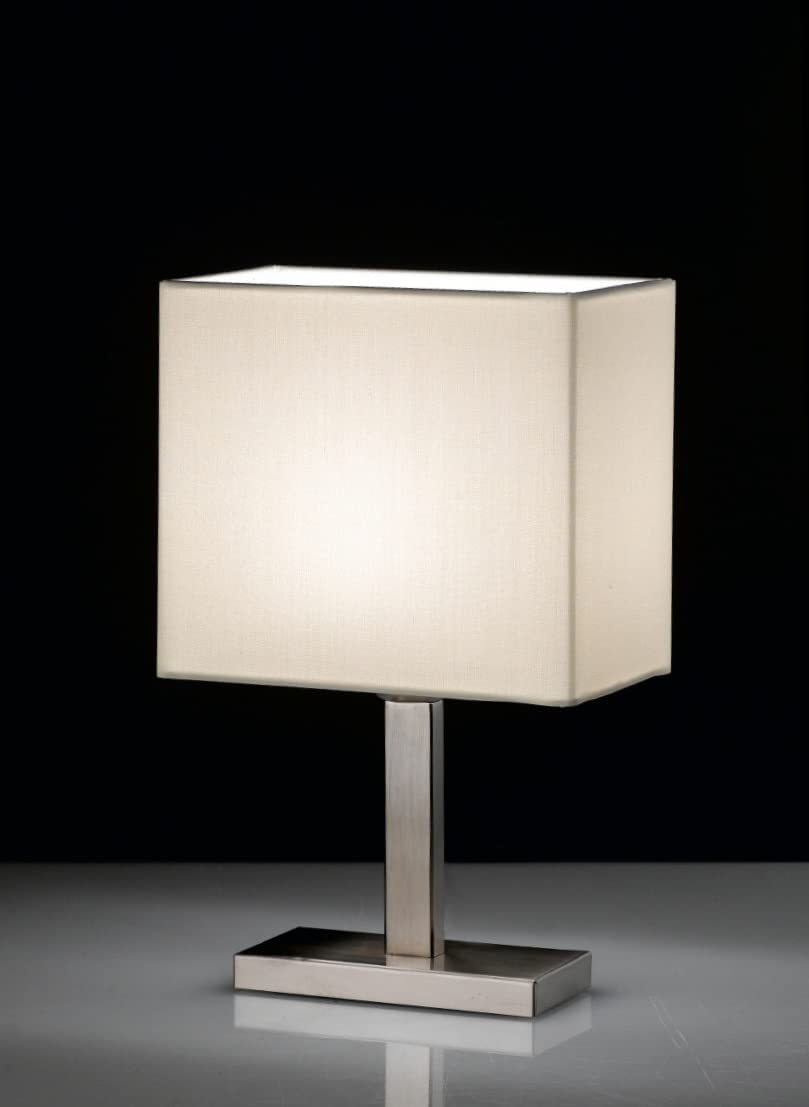 Lumetto da comodino classico a 1 luce in metallo nichel satinato con paralume parallelepipedo in tessuto panna PR 7087/LP