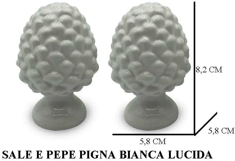 Sale e pepe pigna in ceramica realizzato e decorato a mano verde rosso fumè bianco lucido blu gdm (Bianco lucido)