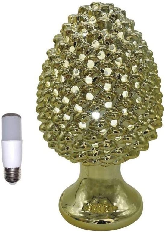 Lampada pigna in ceramica forata con filo classica realizzata e decorata a mano oro argento gdm (Oro 21021PO)