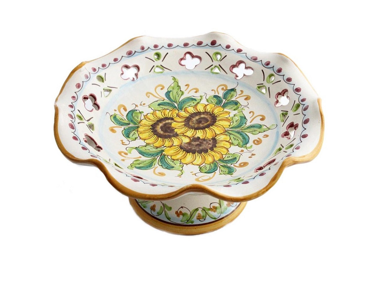 Centrotavola alzata media in ceramica decorata a mano da ceramisti siciliani girasole art 4