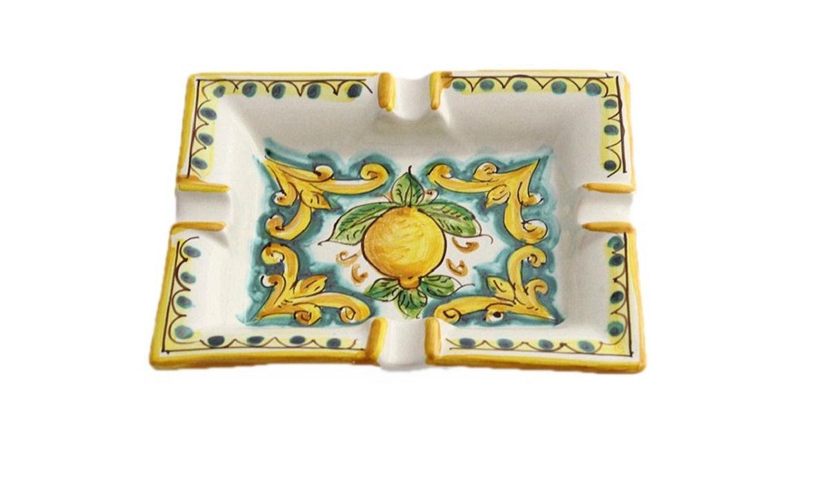 Portacenere in ceramica decorata a mano da ceramisti siciliani limoni art 27