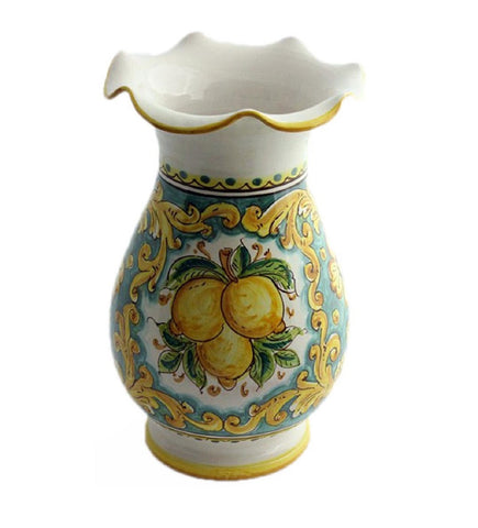 Vaso grande lavorato in ceramica decorata a mano da ceramisti siciliani limoni art 16